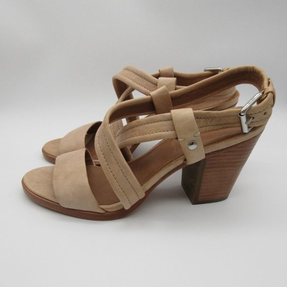 FRYE women's Dani cream leather cross strap stacked heel sandals 10 - Picture 2 of 12